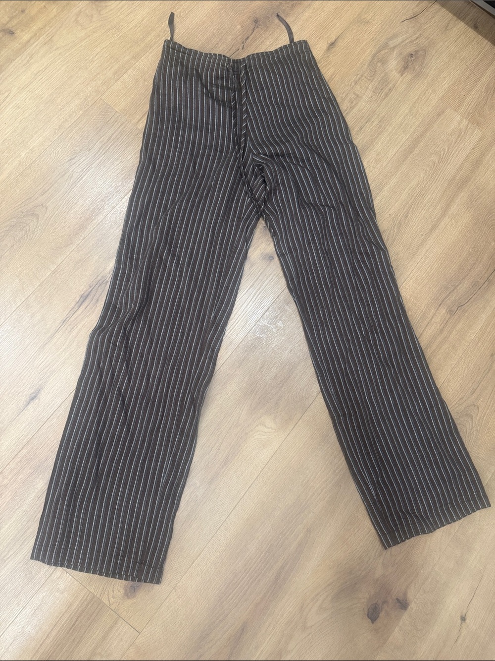 Burberry Linen Striped Brown Wide-Leg Pants